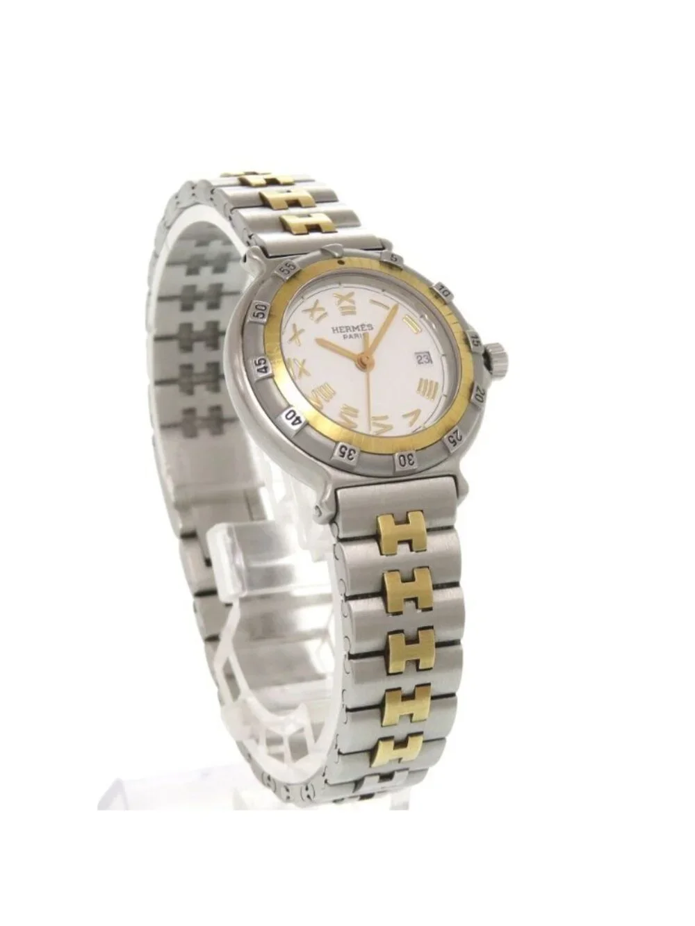 Hermes Captain Nemo SS White Silver Gold Quartz Watch Dial